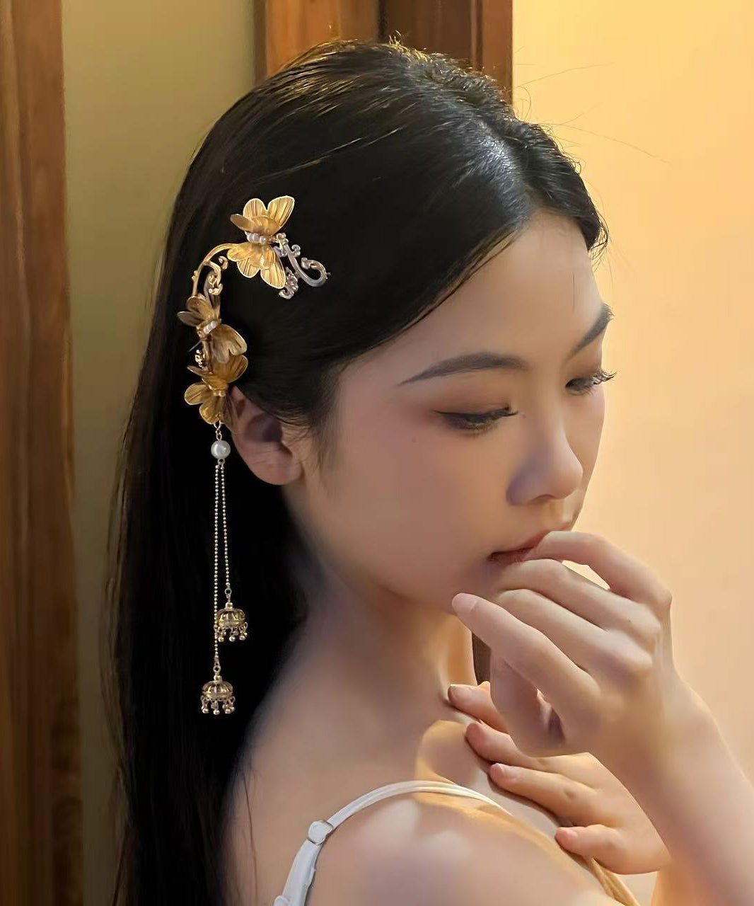 Chinese Style Alloy Butterfly Pearl Tassel Hairpin