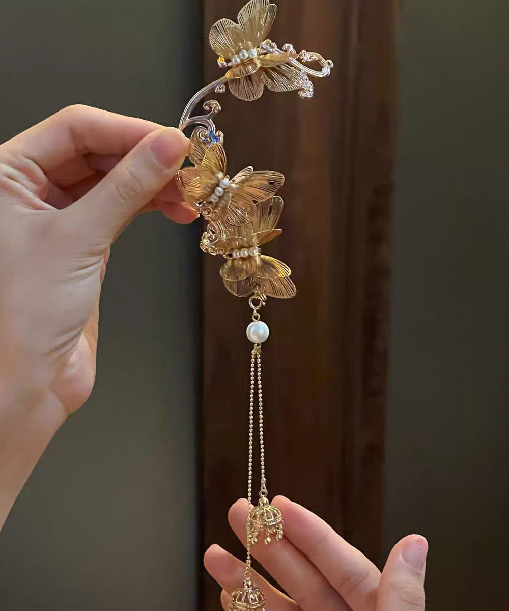 Chinese Style Alloy Butterfly Pearl Tassel Hairpin