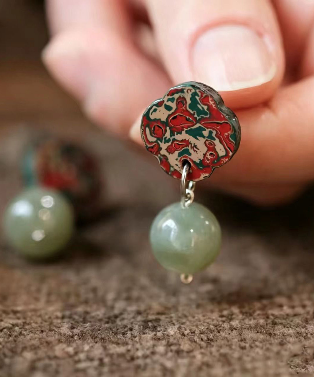Chinese Style Alloy Imitation Hetian Jade Plum-Blossom Drop Earrings