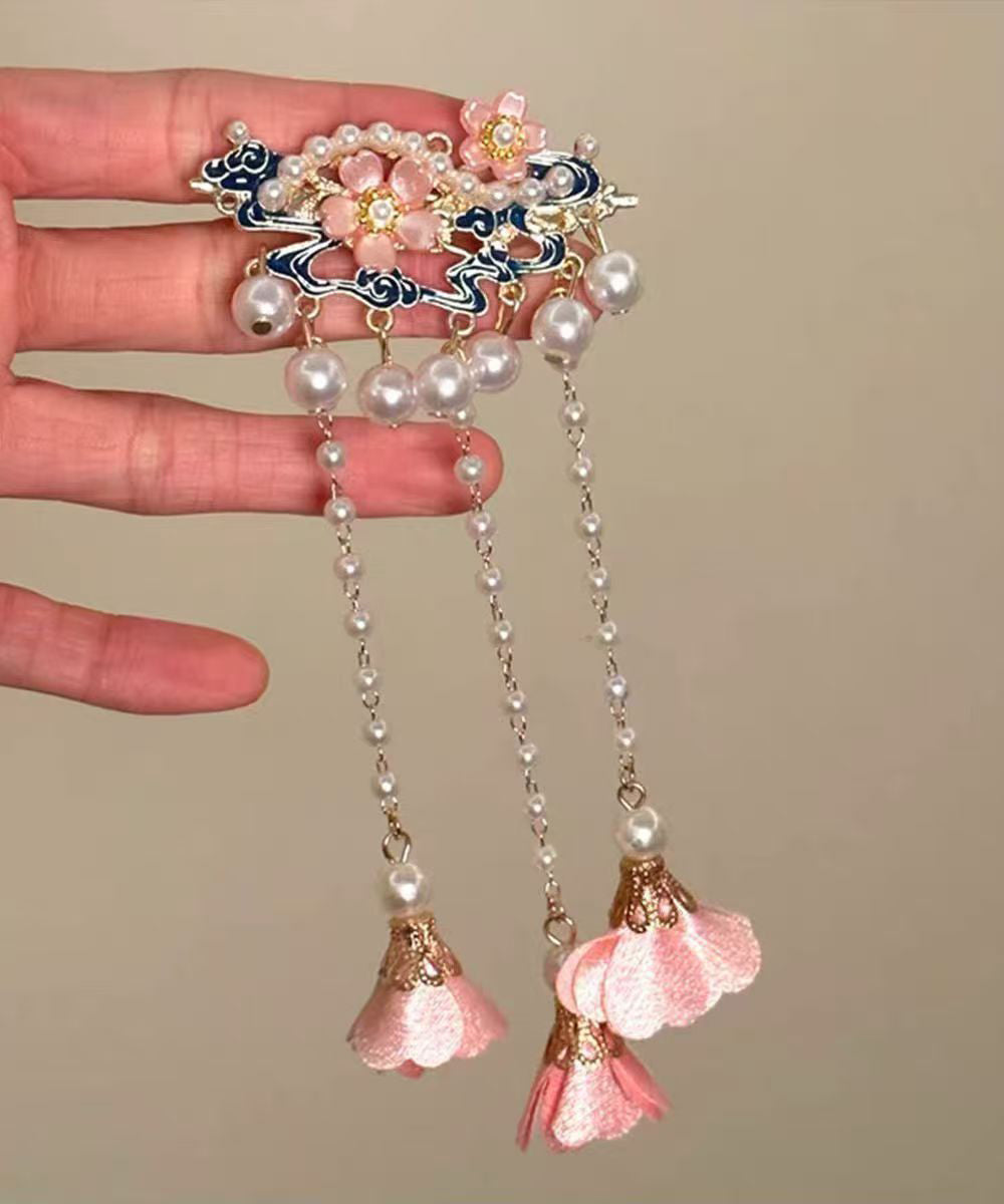 Chinese Style Alloy Pearl Floral Tassel Single Hairpin