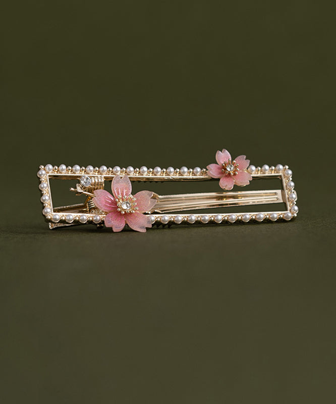 Chinese Style Alloy Zircon Pearl Resin Floral Hairpin Two-Piece Set