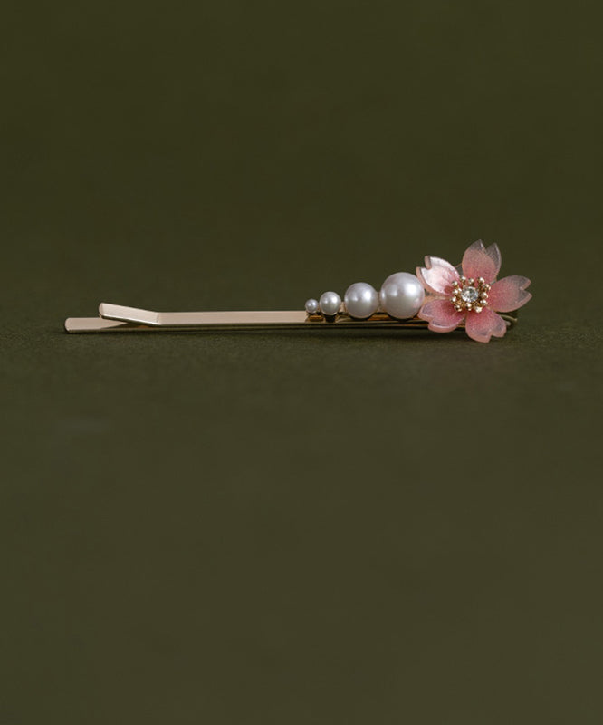 Chinese Style Alloy Zircon Pearl Resin Floral Hairpin Two-Piece Set