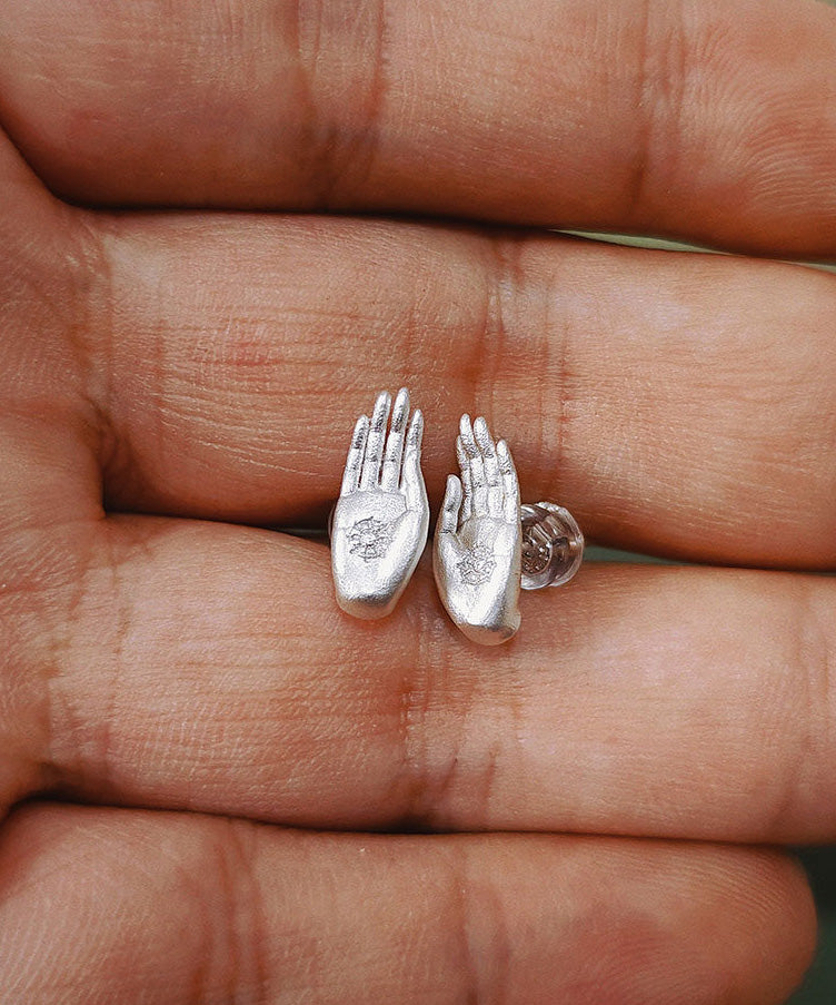 Chinese Style Ancient Method Silver Gold-Plated Fearless Buddha's Seal Stud Earrings - Omychic