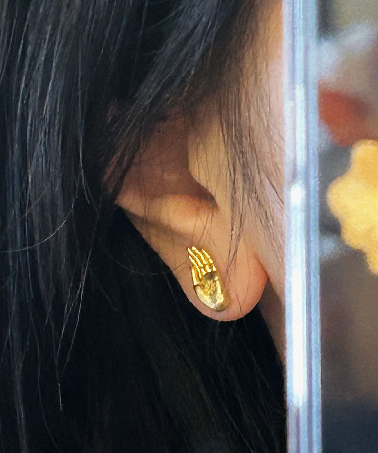 Chinese Style Ancient Method Silver Gold-Plated Fearless Buddha's Seal Stud Earrings - Omychic