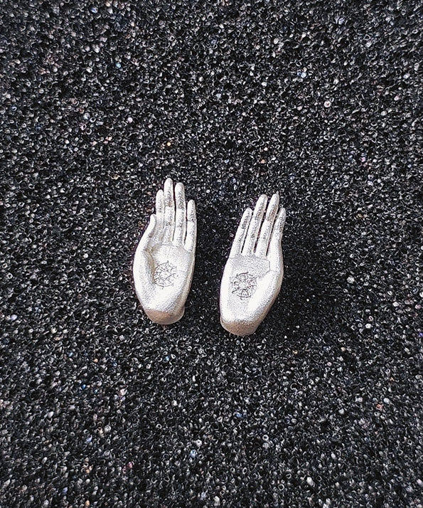 Chinese Style Ancient Method Silver Gold-Plated Fearless Buddha's Seal Stud Earrings - Omychic