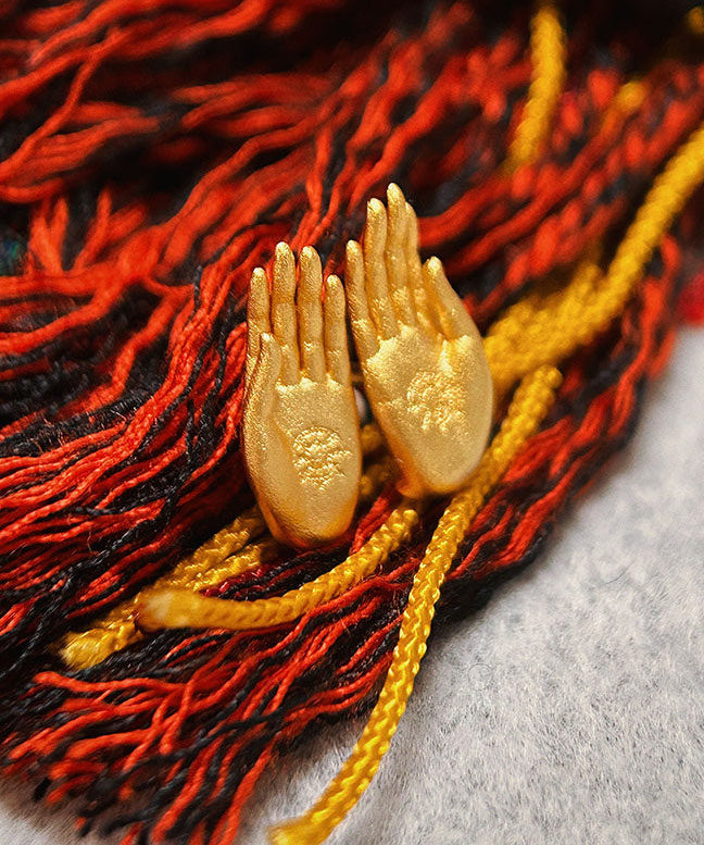 Chinese Style Ancient Method Silver Gold-Plated Fearless Buddha's Seal Stud Earrings - Omychic