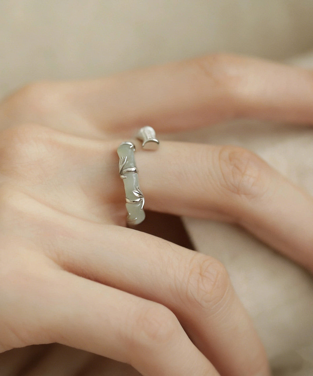Chinese Style Bamboo Knot Jade Metal Rings - Omychic