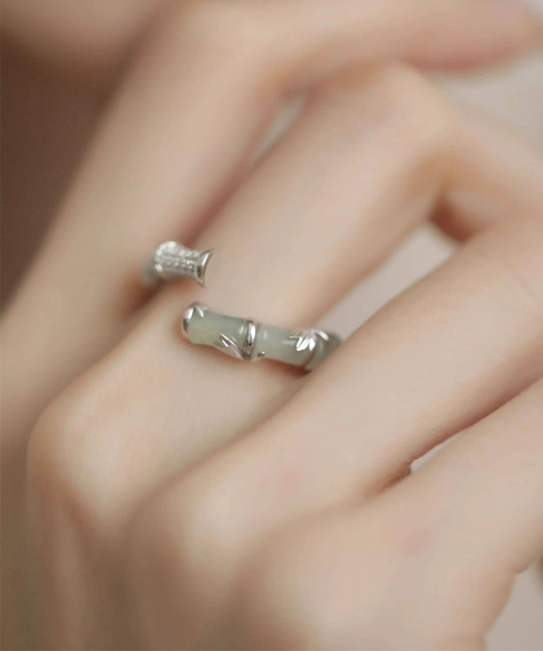 Chinese Style Bamboo Knot Jade Metal Rings - Omychic