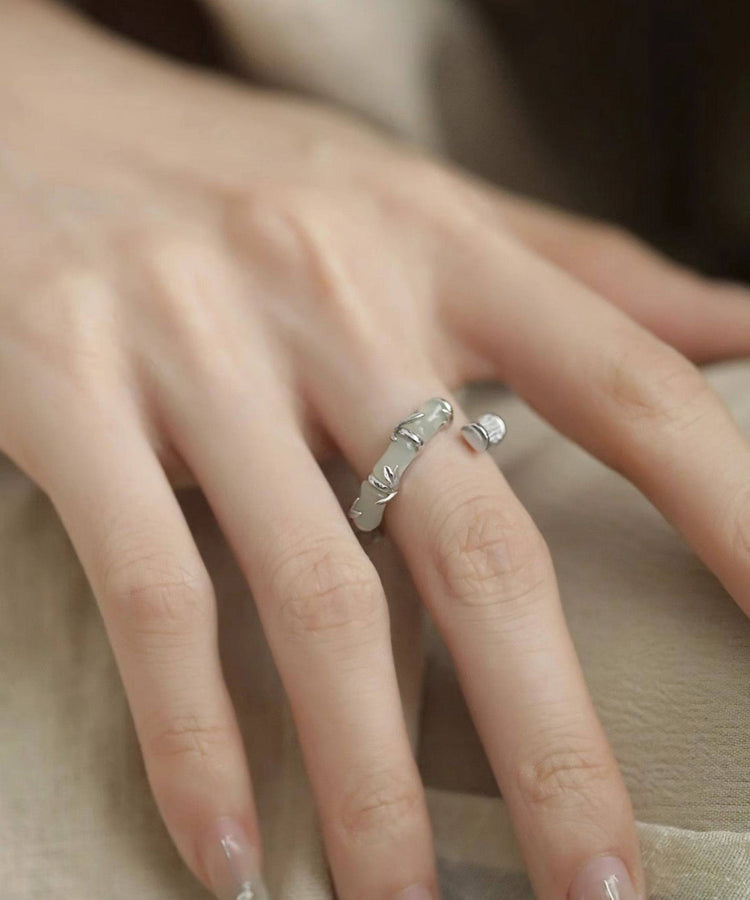 Chinese Style Bamboo Knot Jade Metal Rings - Omychic