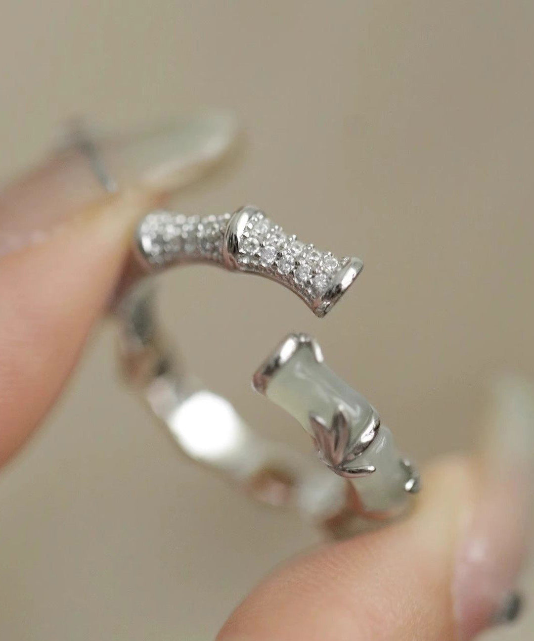 Chinese Style Bamboo Knot Jade Metal Rings - Omychic