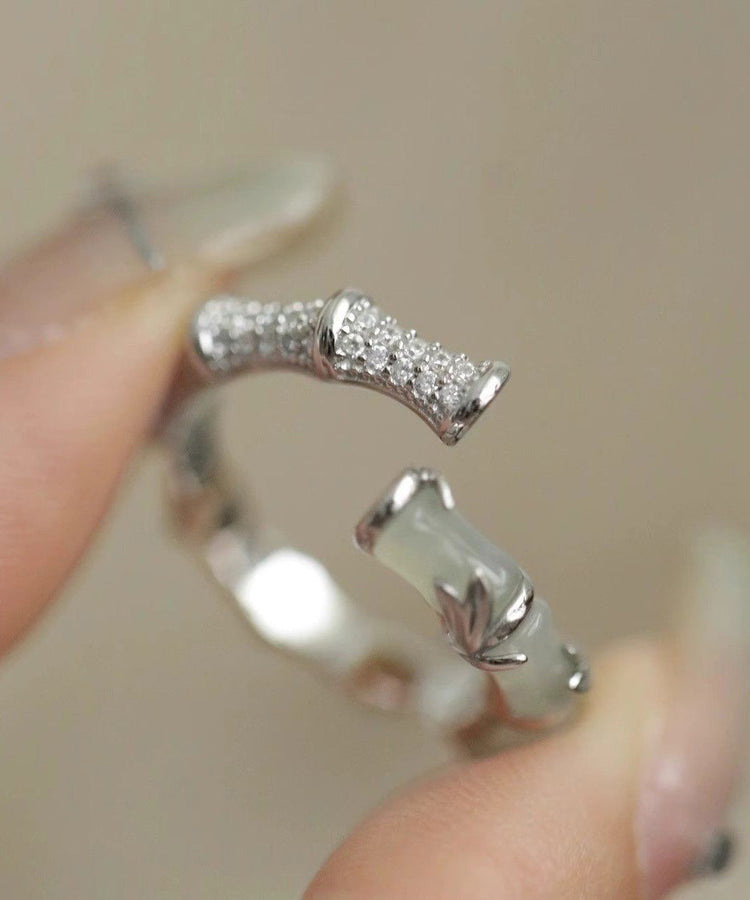 Chinese Style Bamboo Knot Jade Metal Rings - Omychic