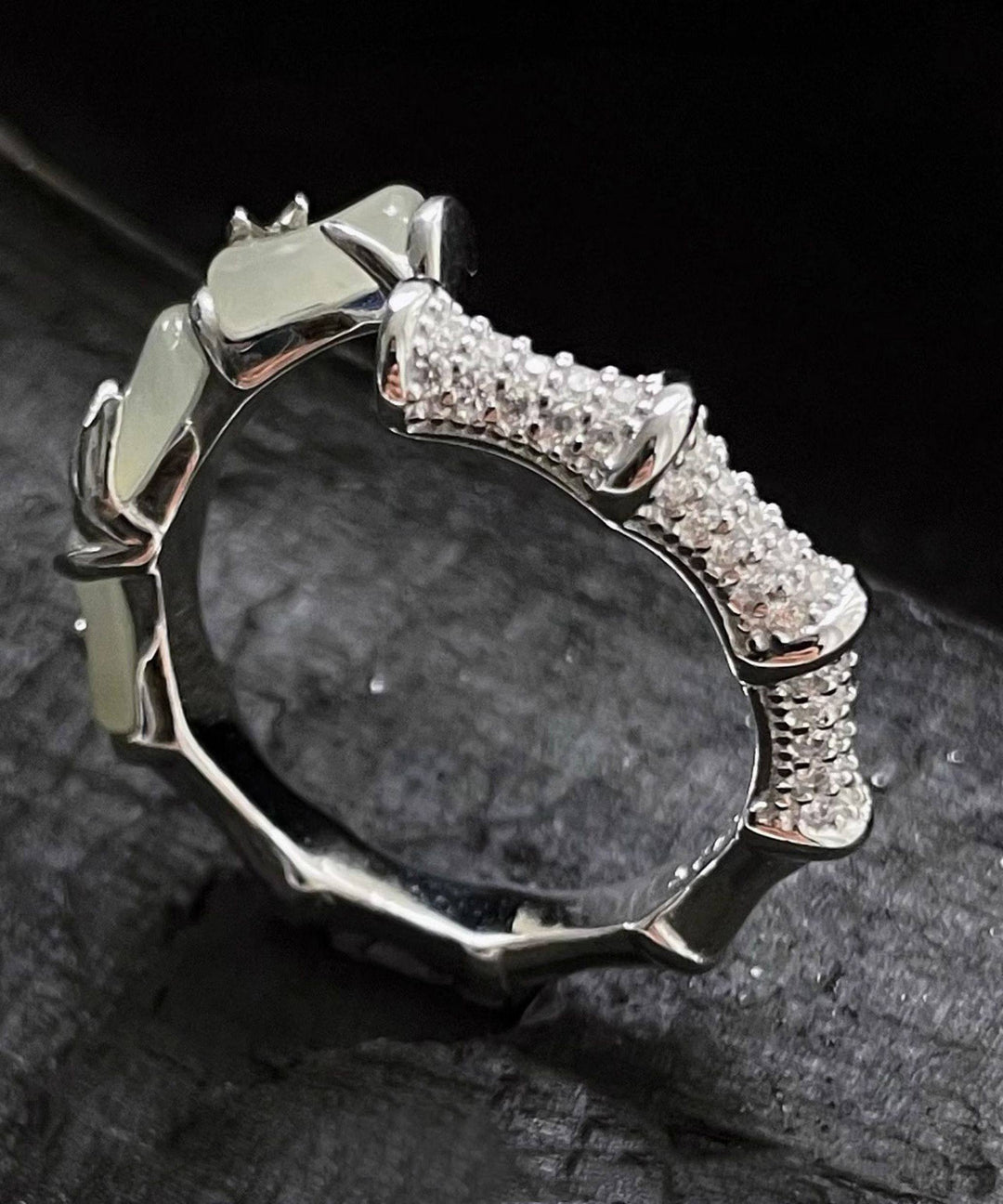 Chinese Style Bamboo Knot Jade Metal Rings - Omychic