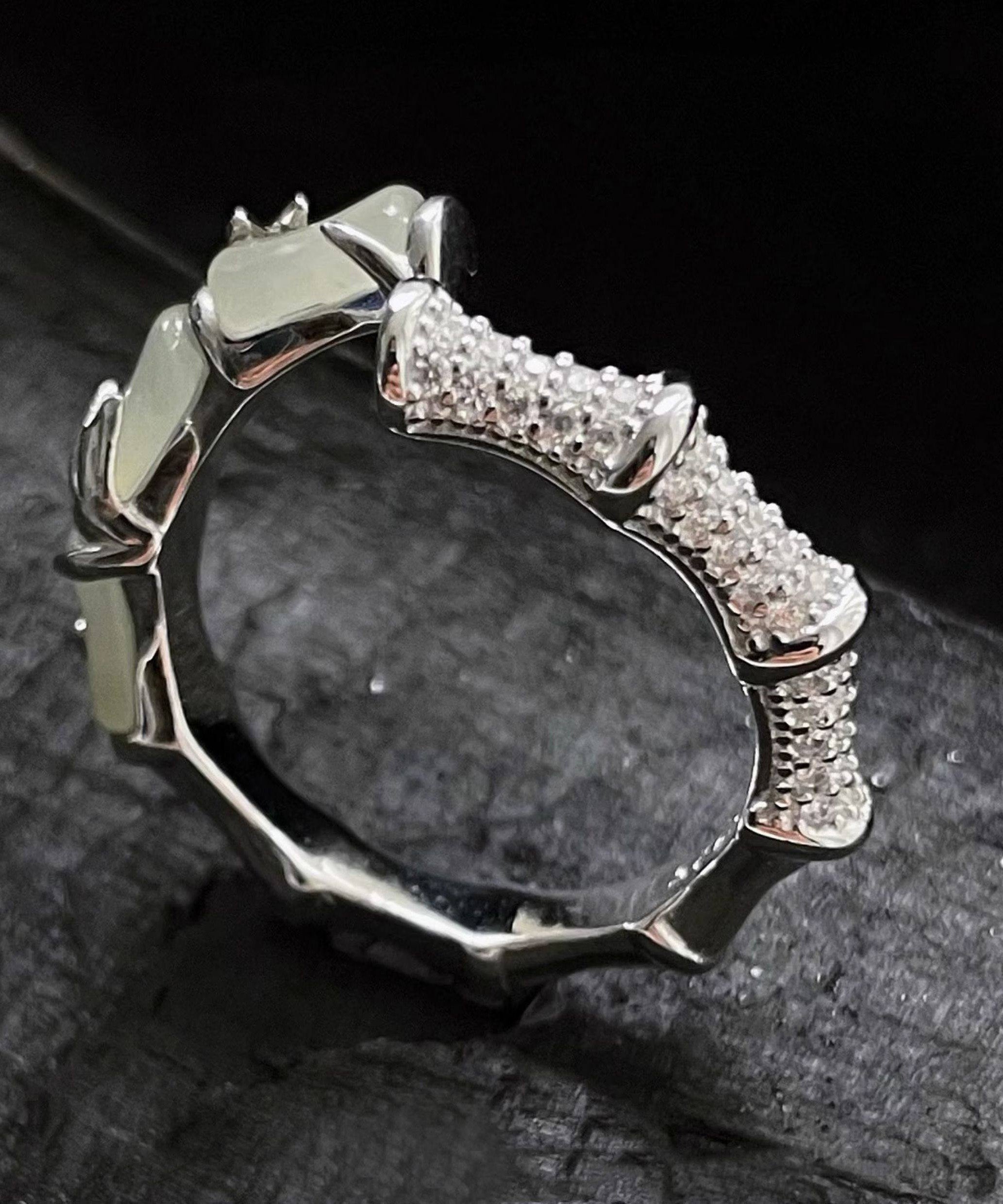 Chinese Style Bamboo Knot Jade Metal Rings - Omychic