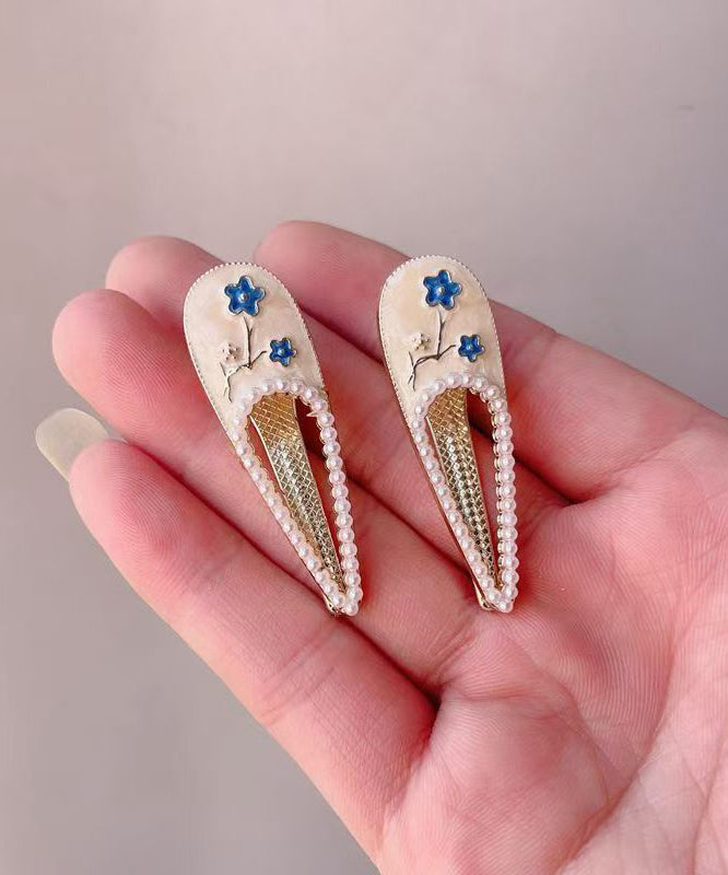 Chinese Style Beige Alloy Pearl Peach Blossom A Pair Hairpin