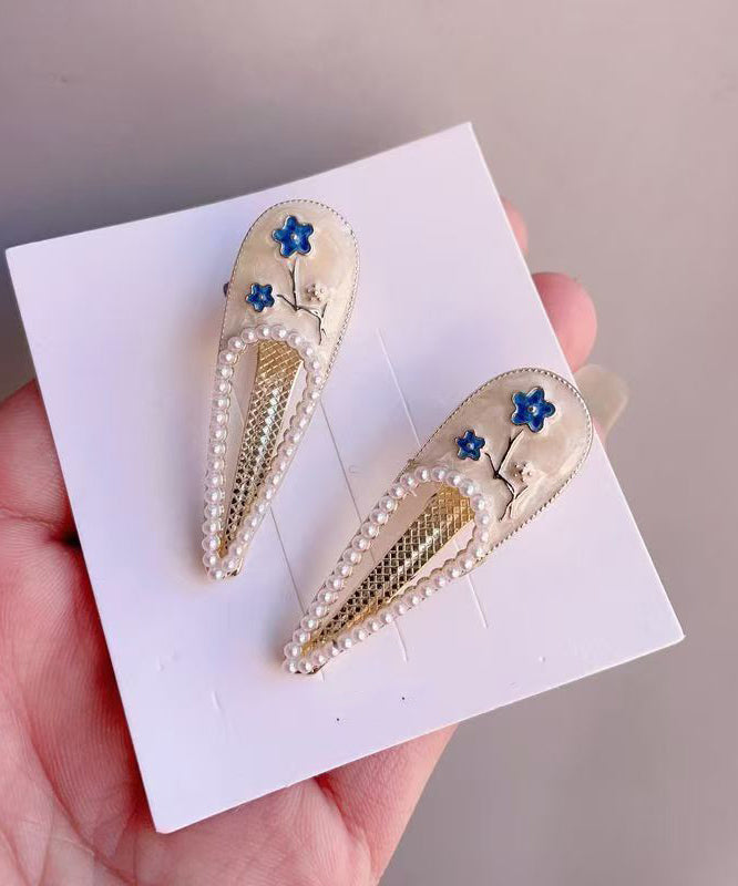 Chinese Style Beige Alloy Pearl Peach Blossom A Pair Hairpin