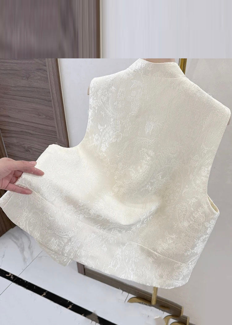 Chinese Style Beige Embroidered Patchwork Sequins Waistcoat Fall