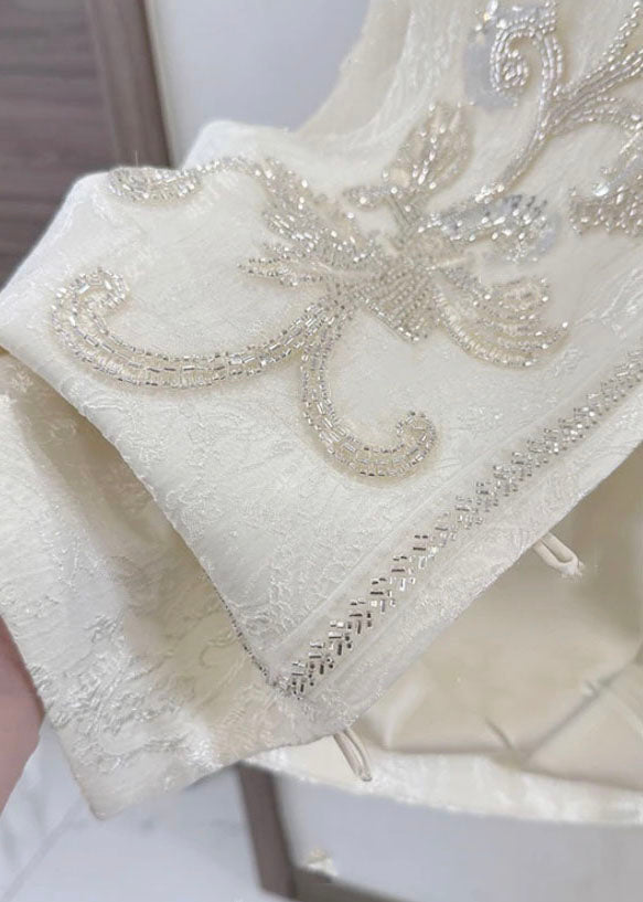 Chinese Style Beige Embroidered Patchwork Sequins Waistcoat Fall