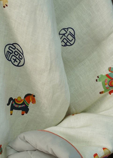 Chinese Style Beige Print Fine Cotton Filled Warm Thick Top Winter