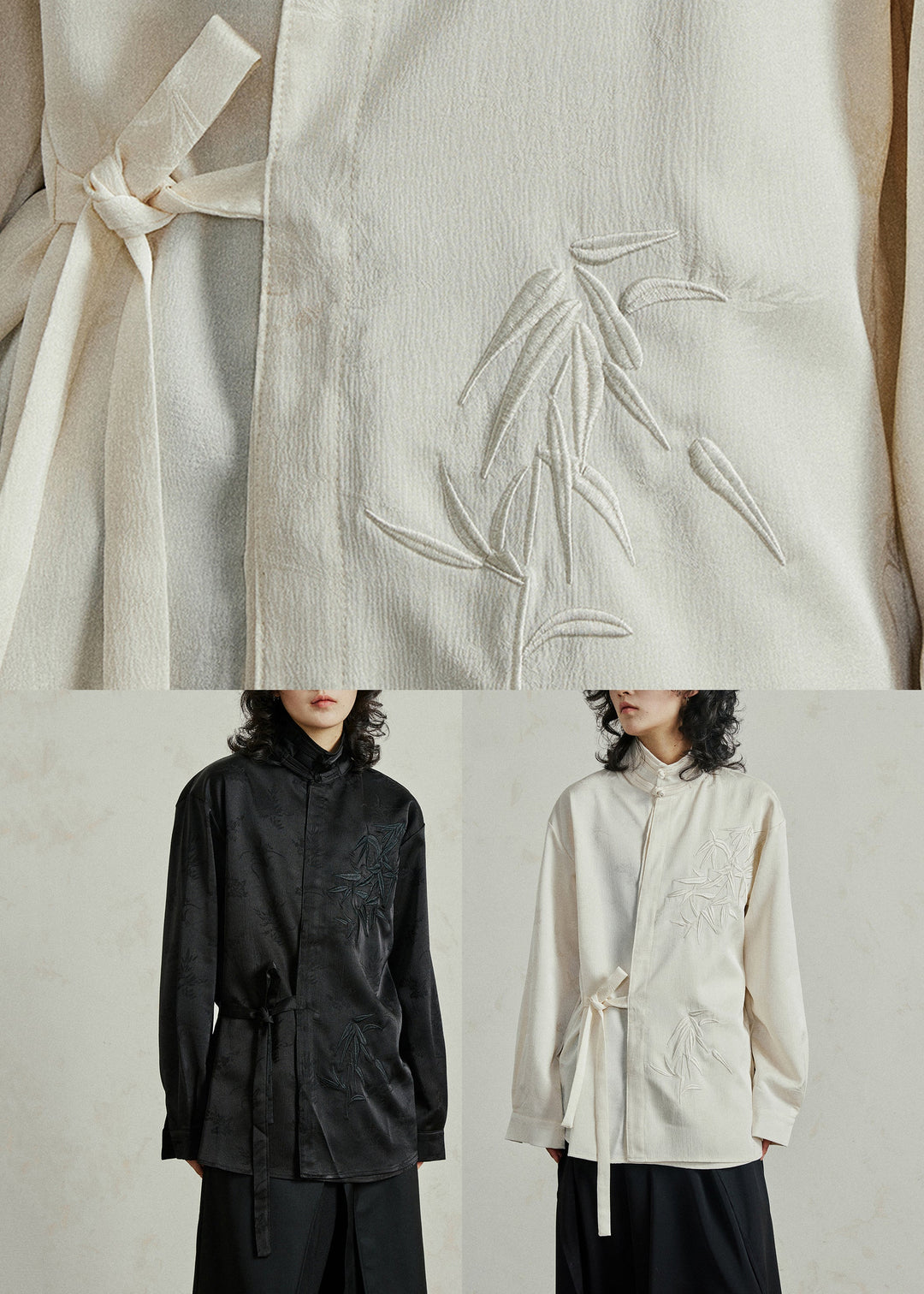 Chinese Style Beige Stand Collar Button Shirt Fall