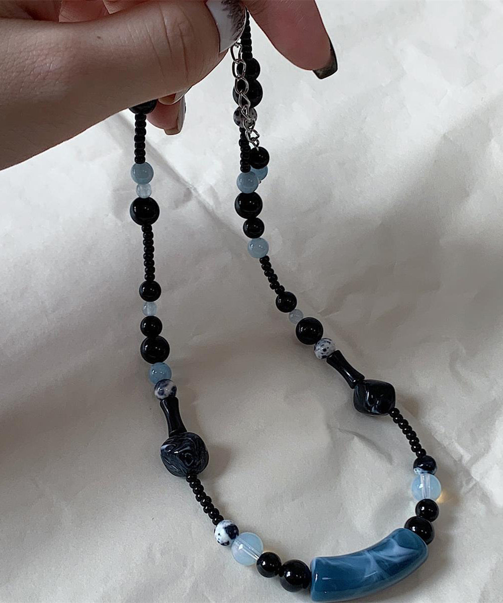 Chinese Style Black Alloy Beading Gratuated Bead Necklace