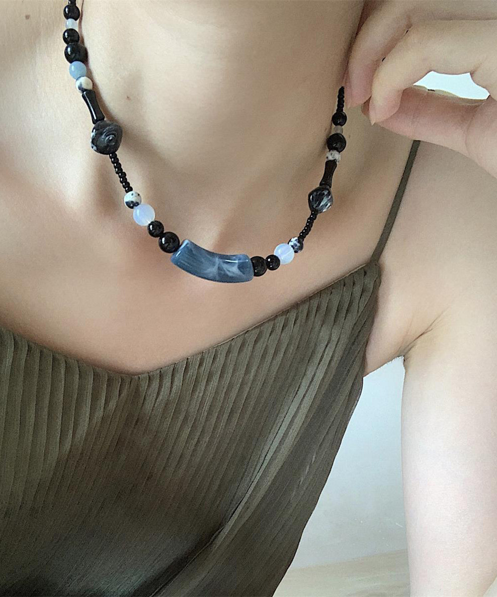 Chinese Style Black Alloy Beading Gratuated Bead Necklace