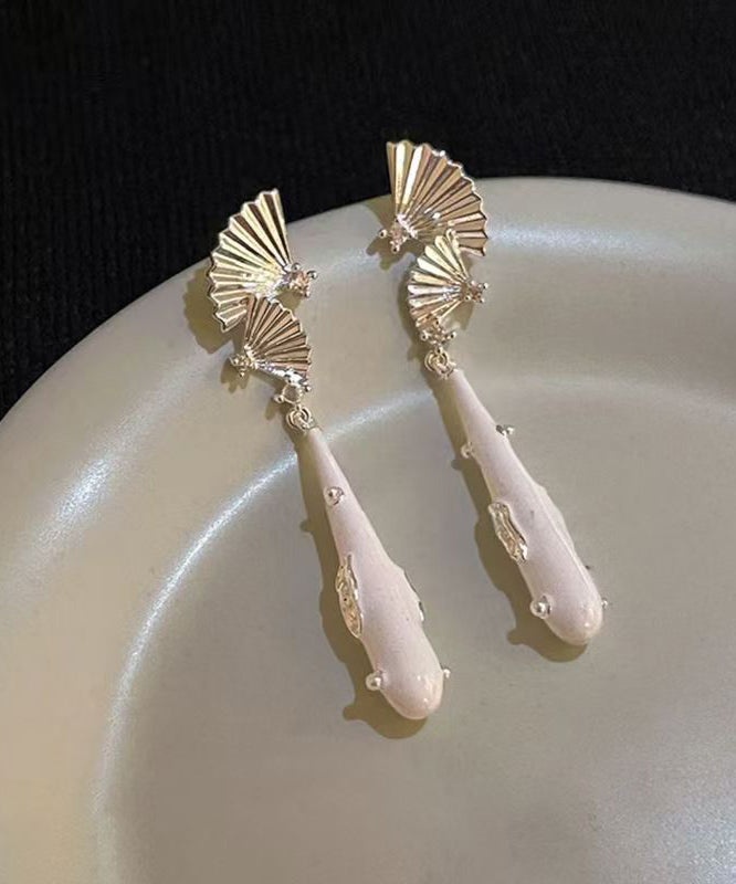 Chinese Style Black Copper Dripping Glaze Sector Drop Earrings