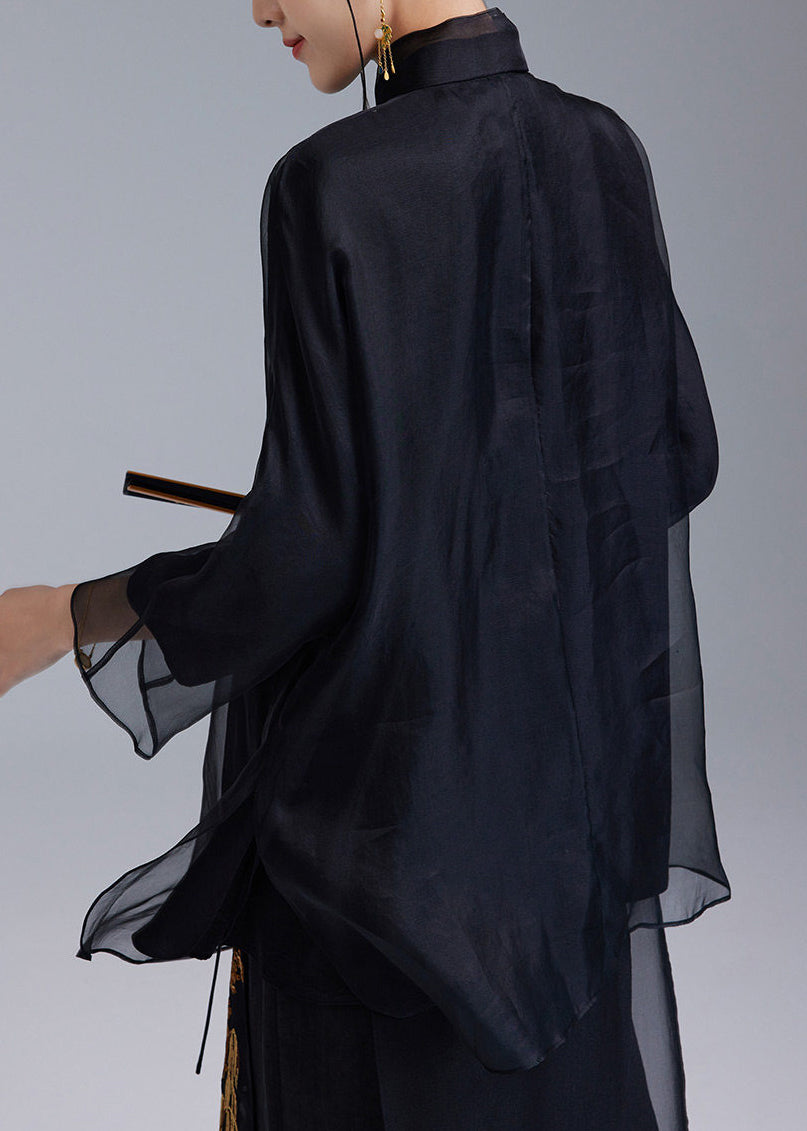 Chinese Style Black Embroidered Silk Top Bracelet Sleeve