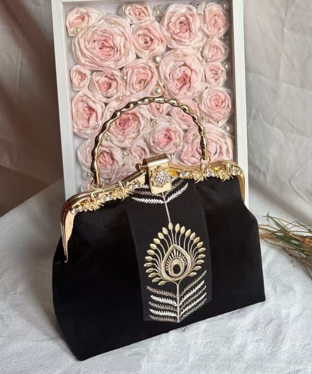 Chinese Style Black Embroidery Zircon Tote Bag