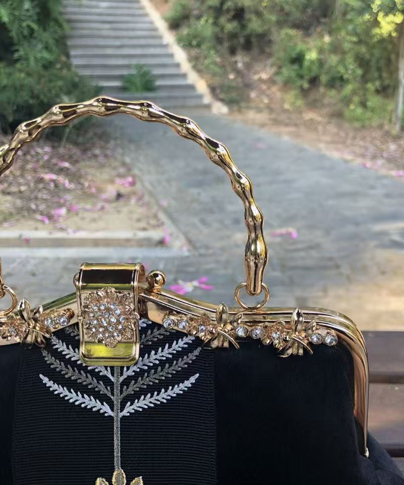 Chinese Style Black Embroidery Zircon Tote Bag