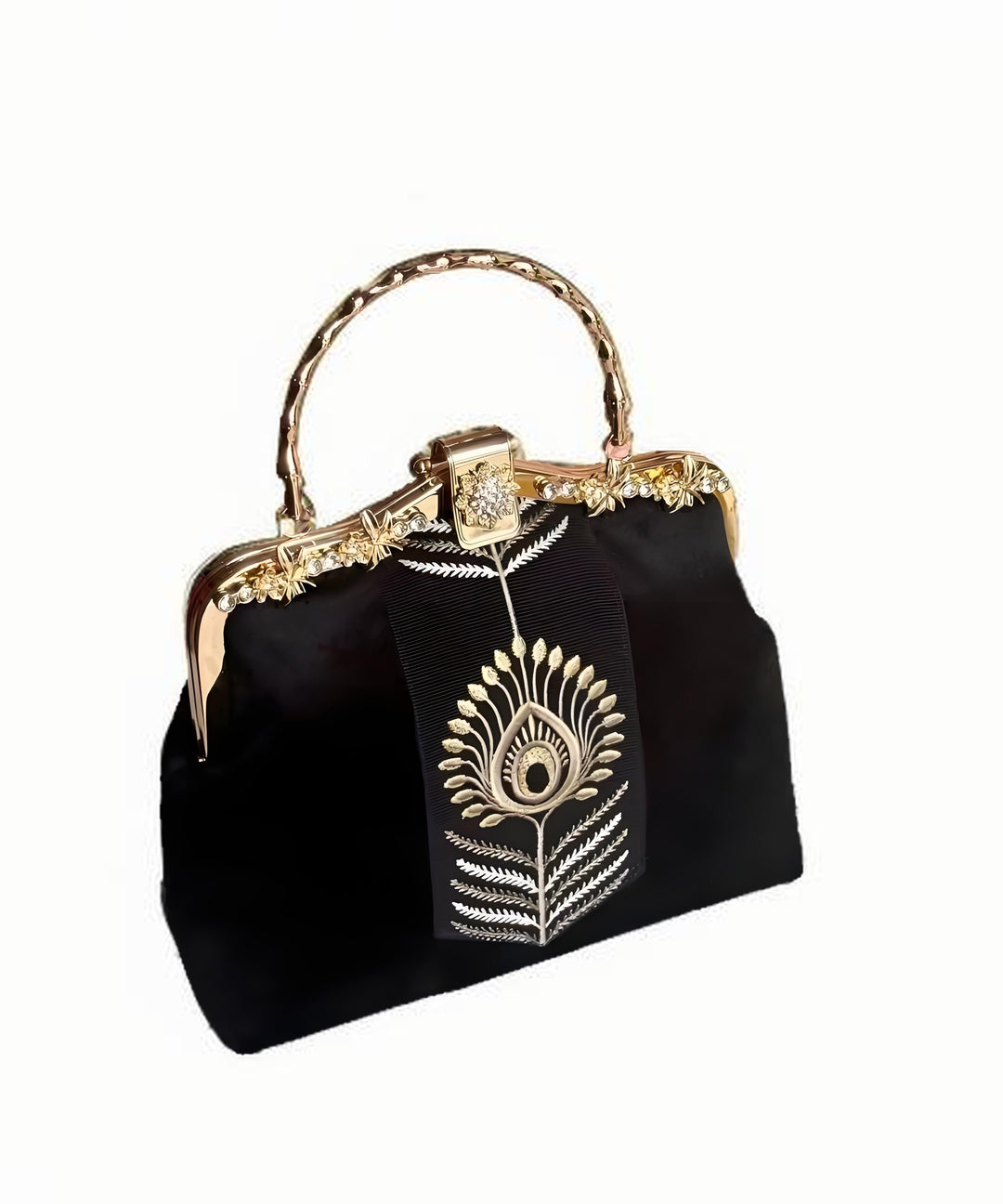 Chinese Style Black Embroidery Zircon Tote Bag