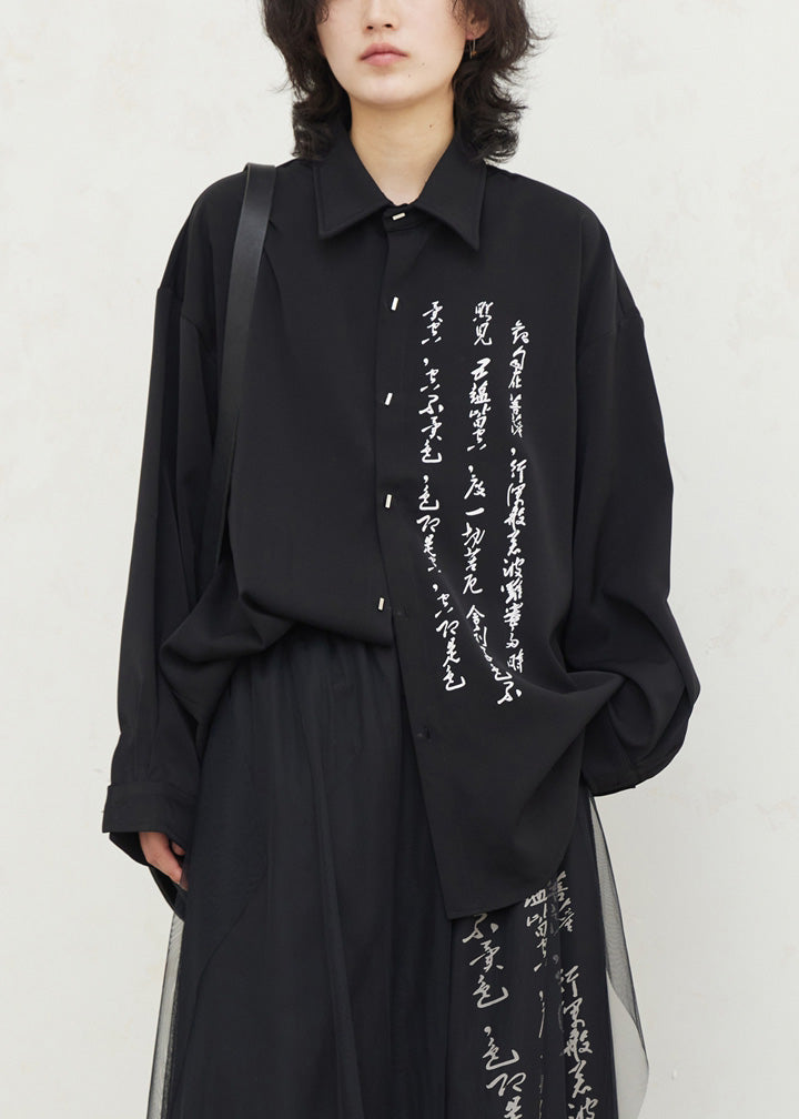 Chinese Style Black Peter Pan Collar Tops Lantern Sleeve
