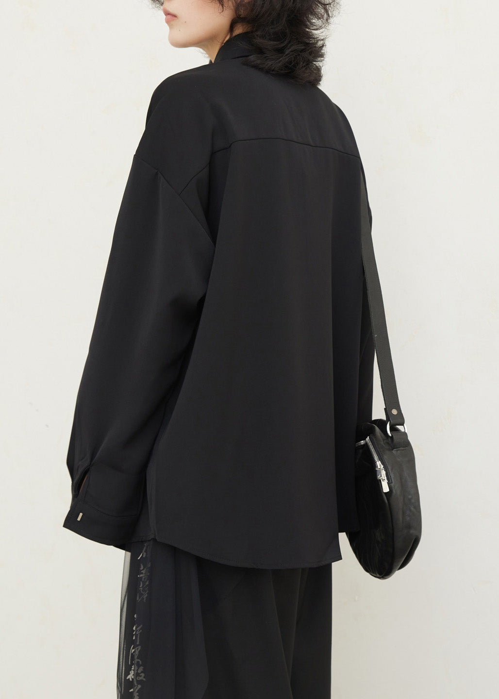 Chinese Style Black Peter Pan Collar Tops Lantern Sleeve