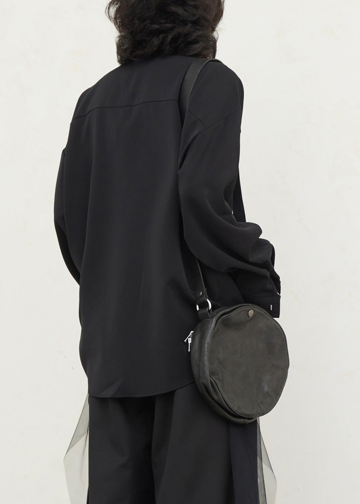 Chinese Style Black Peter Pan Collar Tops Lantern Sleeve