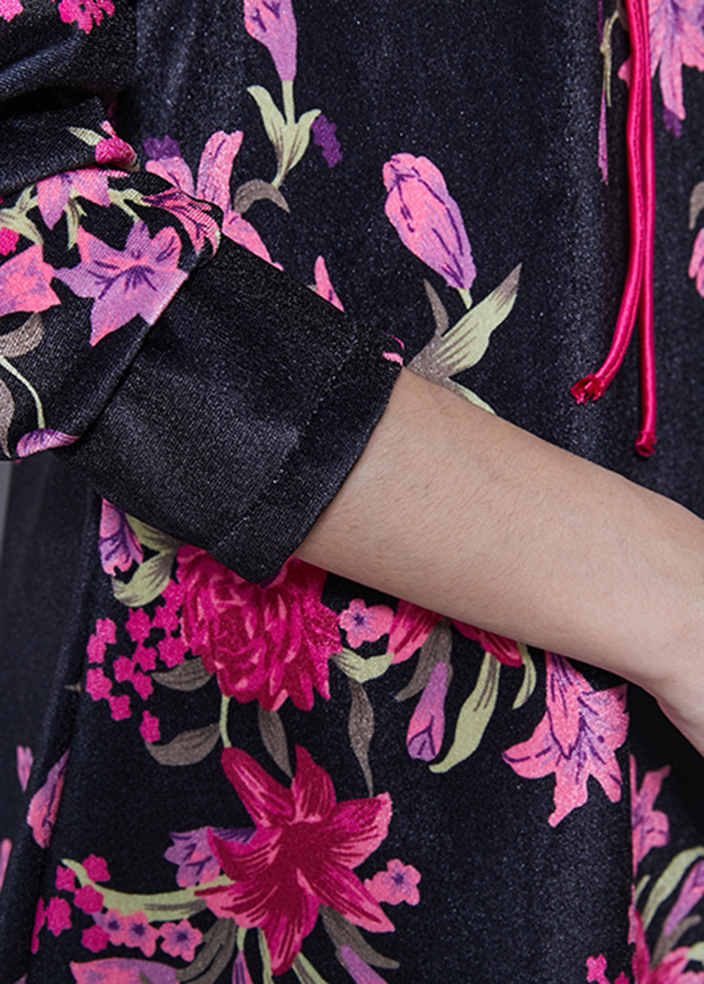 Chinese Style Black Print Silk Velvet Mini Dresses Spring