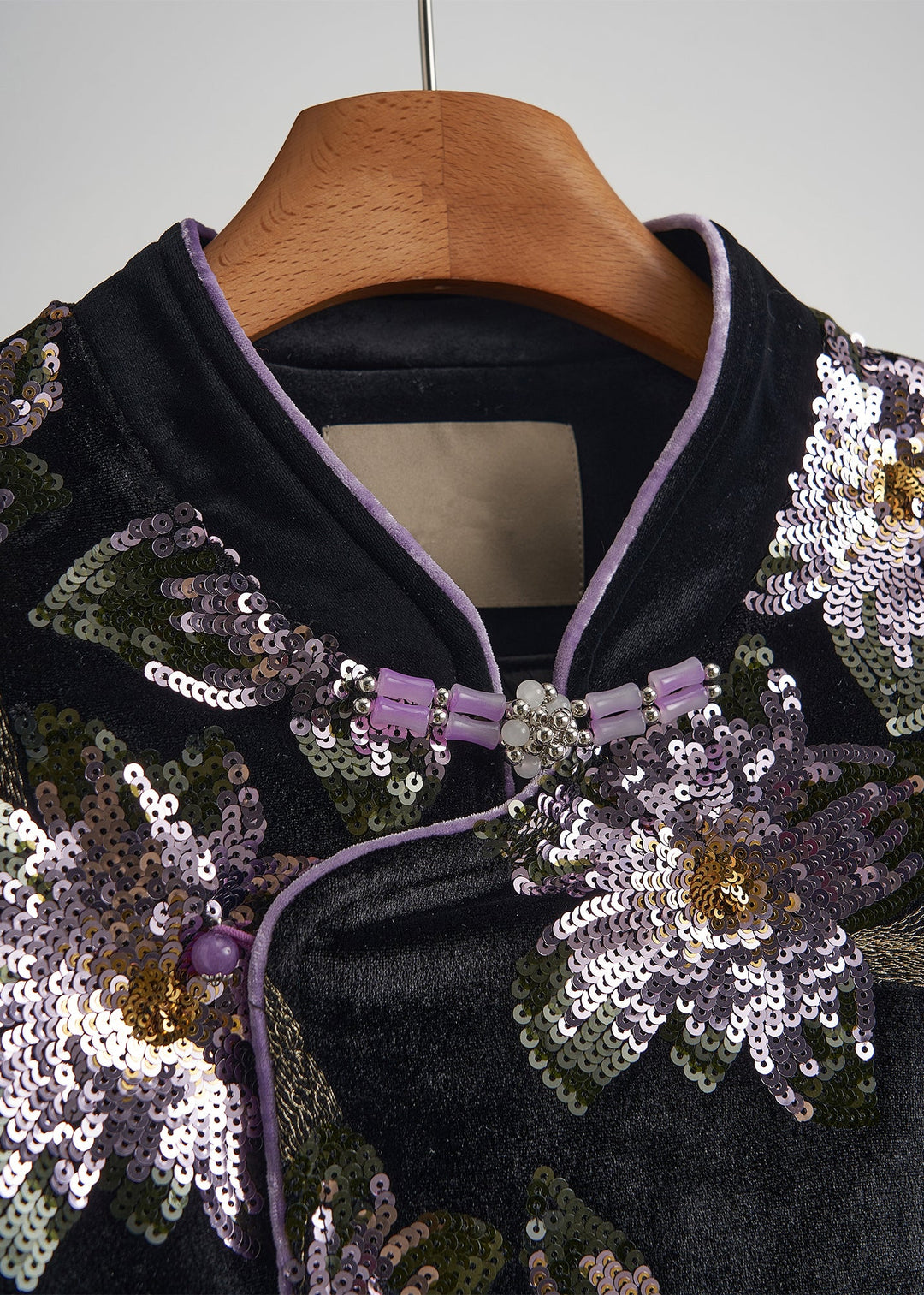 Chinese Style Black Sequins Embroidered Silk Velvet Coats Fall