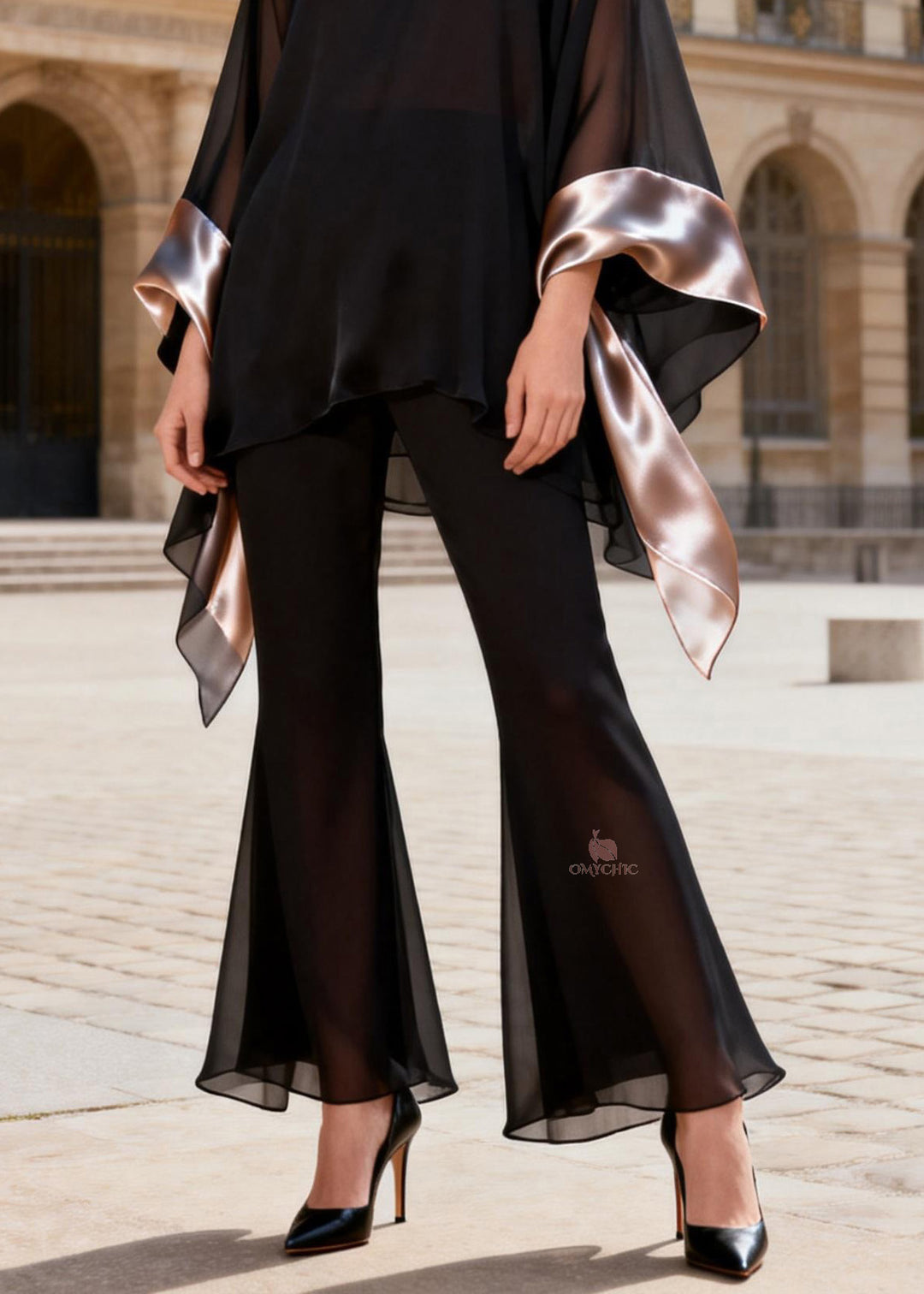 Chinese Style Black Stand Collar Patchwork Silk Two Piece Set Outfits Summer