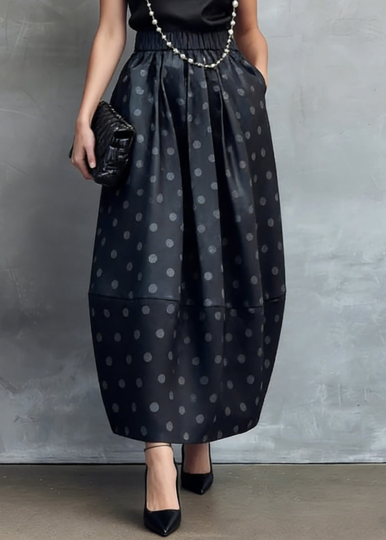 Chinese Style Black Stand Collar Shirts And Dot Skirts Silk Two Piece Set Summer - Omychic