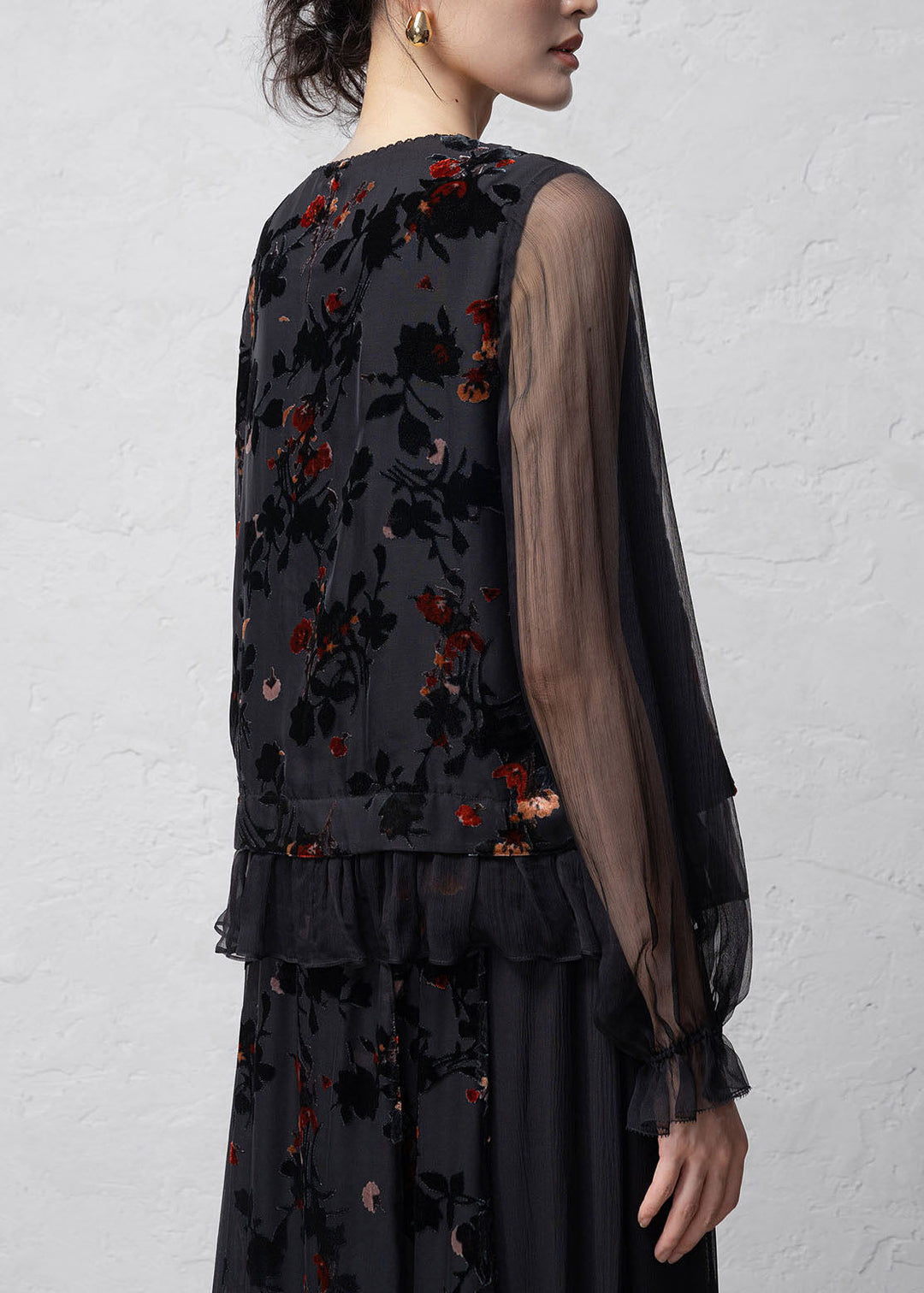 Chinese Style Black V Neck Jacquard Lace Up Silk Cardigans Summer