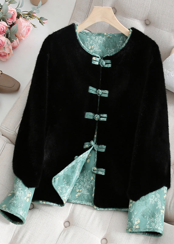 Chinese Style Black Wear On Both Sides Faux Mink Hair Jacket Winter