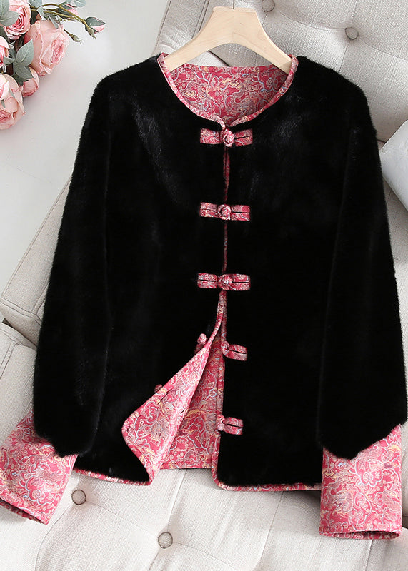 Chinese Style Black Wear On Both Sides Faux Mink Hair Jacket Winter