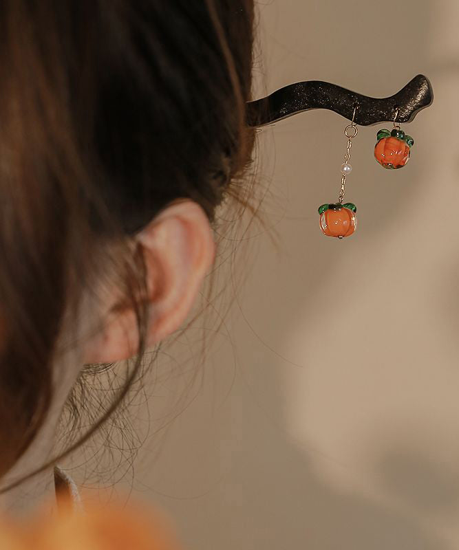 Chinese Style Black Wooden Persimmons Tassel Hairpin