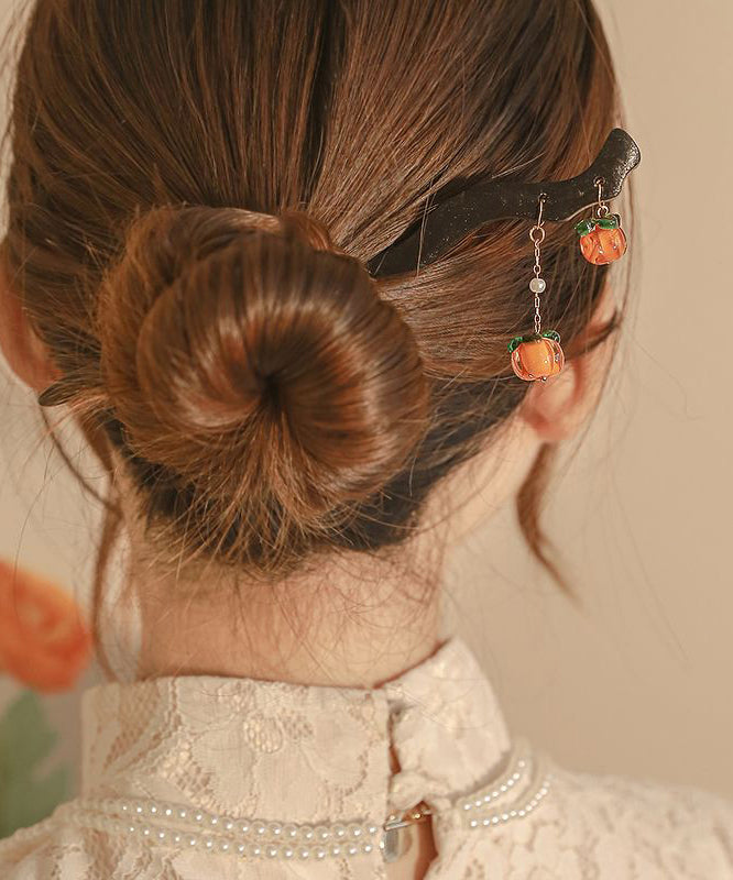 Chinese Style Black Wooden Persimmons Tassel Hairpin