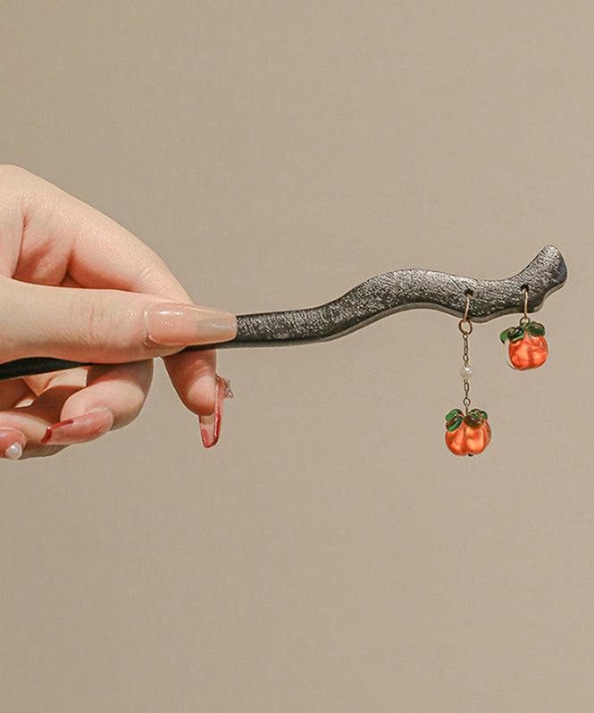 Chinese Style Black Wooden Persimmons Tassel Hairpin