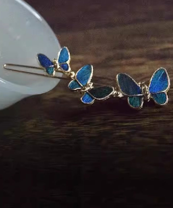 Chinese Style Blue Alloy Butterfly Hairpin