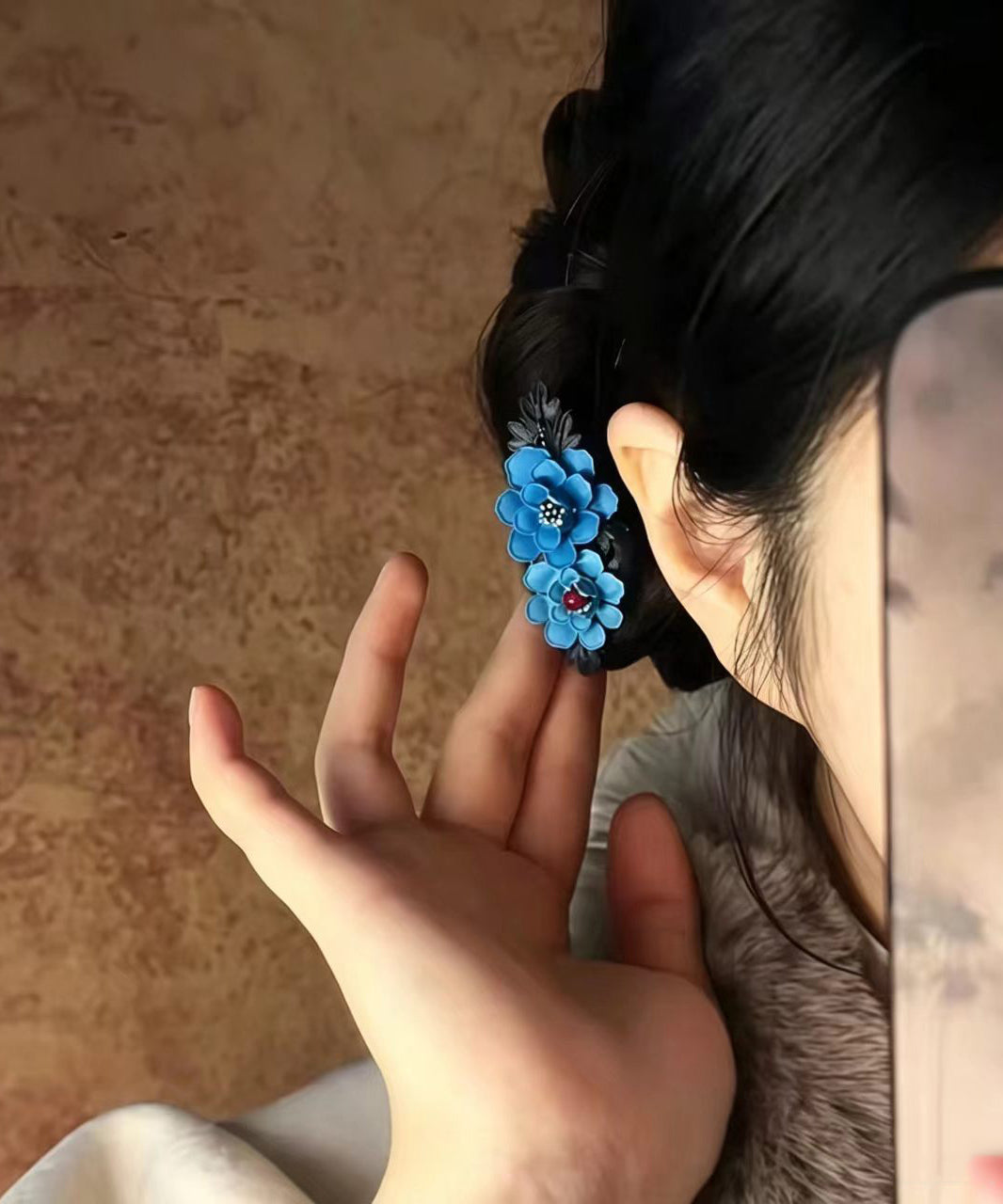 Chinese Style Blue Alloy Floral Spring Hairpin