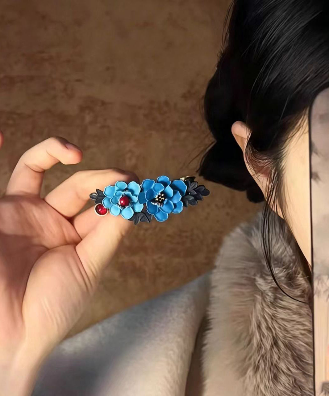 Chinese Style Blue Alloy Floral Spring Hairpin