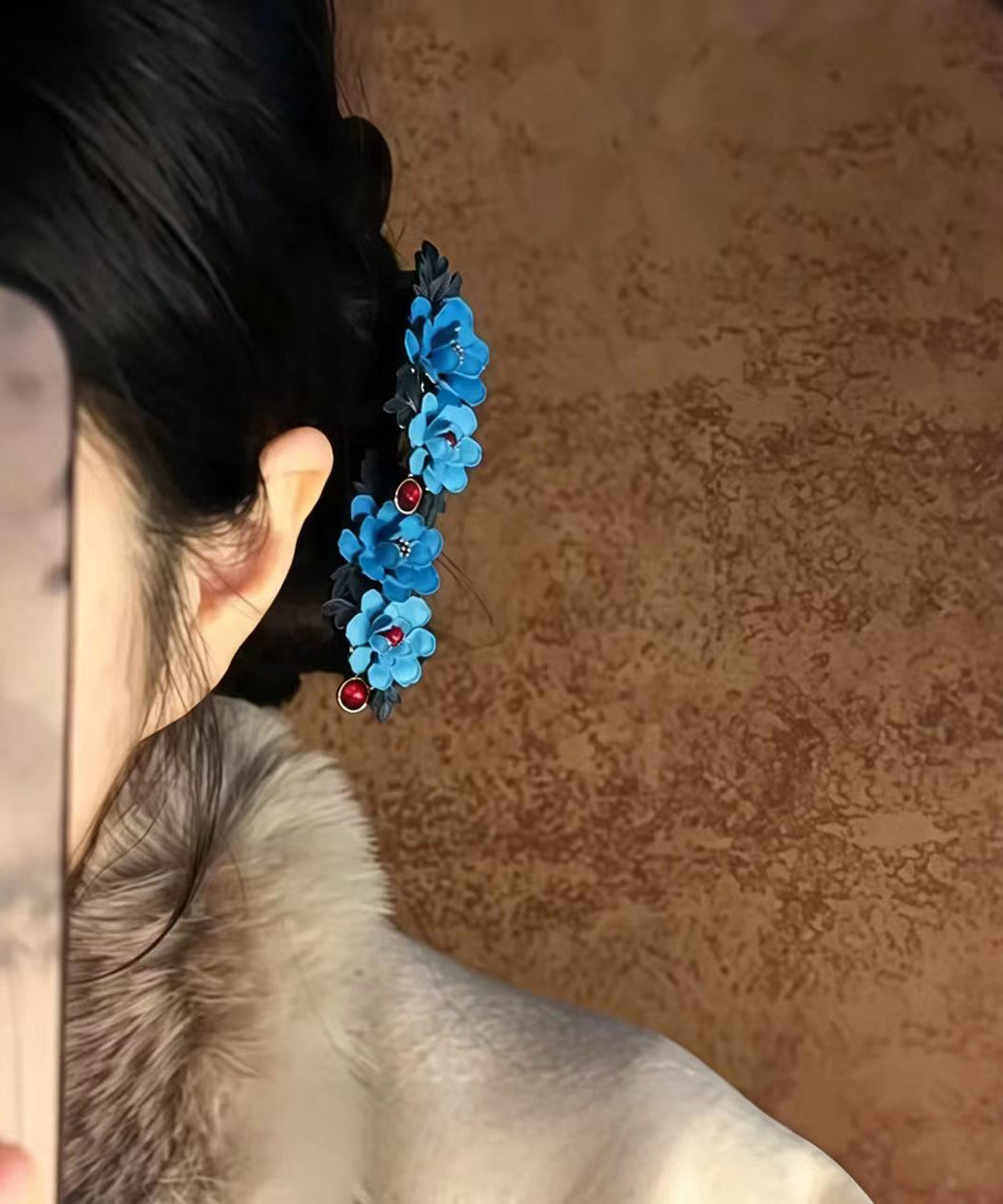 Chinese Style Blue Alloy Floral Spring Hairpin