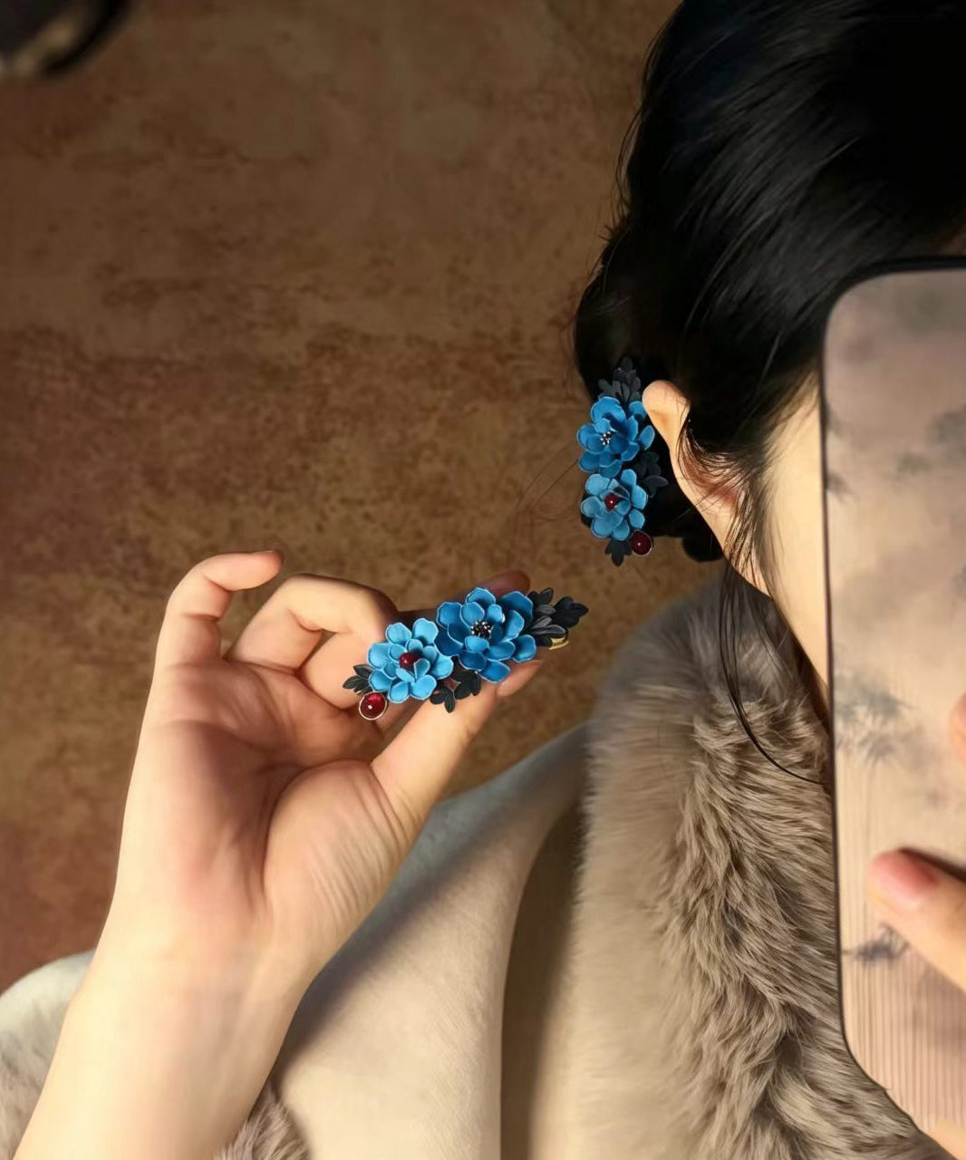 Chinese Style Blue Alloy Floral Spring Hairpin