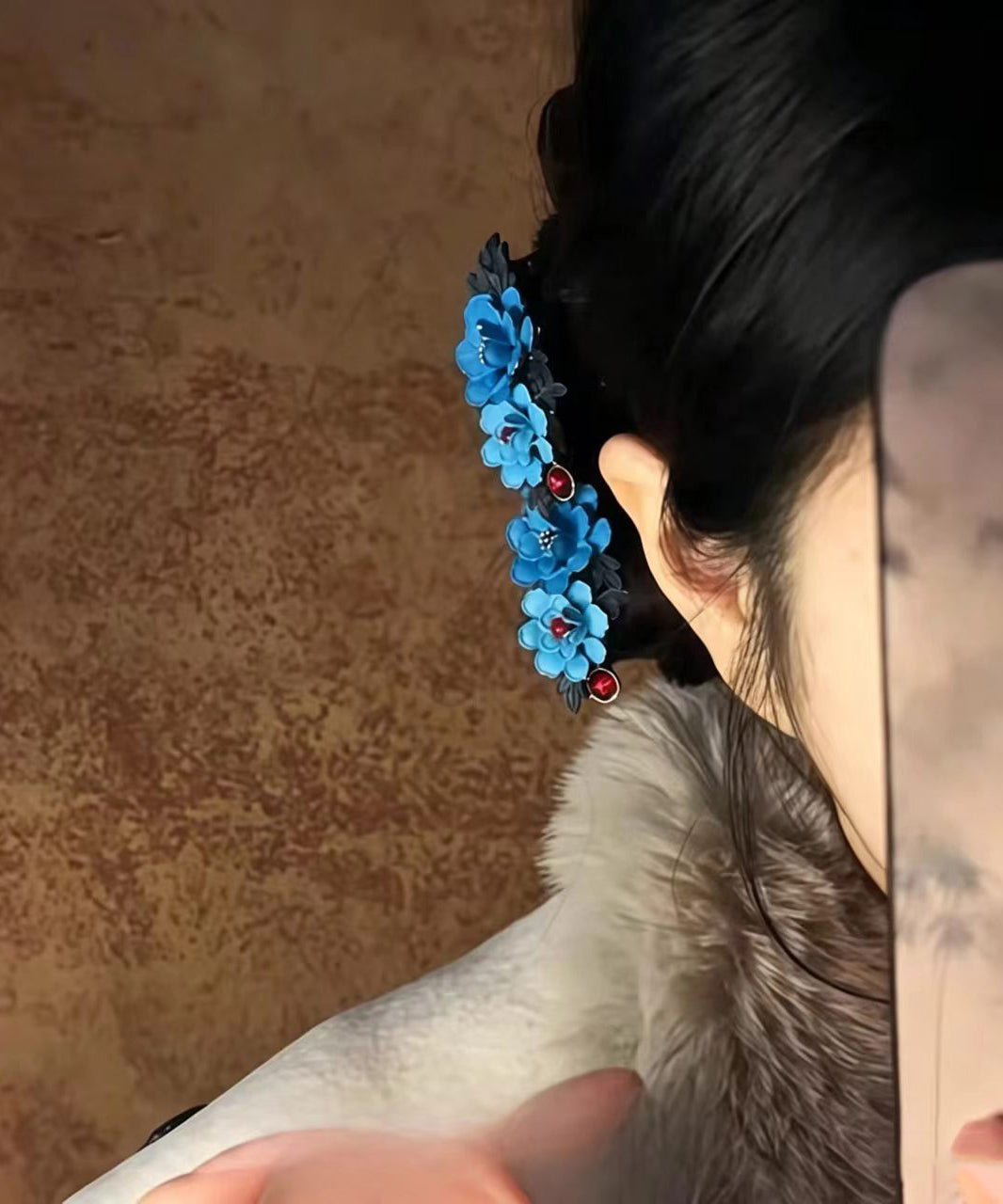 Chinese Style Blue Alloy Floral Spring Hairpin