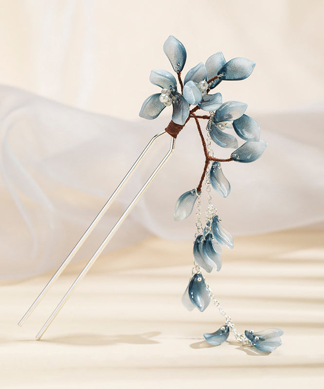 Chinese Style Blue Copper Alloy Colored Glaze Tassel Hairpin